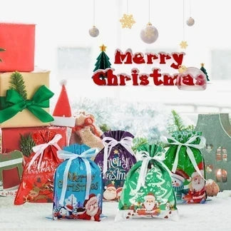 Christmas Drawstring Gift Bags – Pack of 15